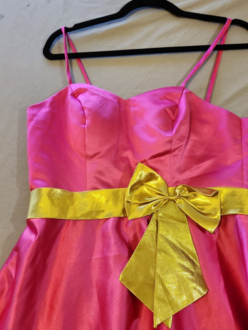 Pink Satin Party Dress with Gold Tone Bow - Picture 3 of 9